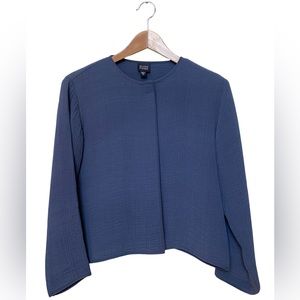 Eileen Fisher Blue Open Jacket with Magnetic Closure Silk Blend Boxy